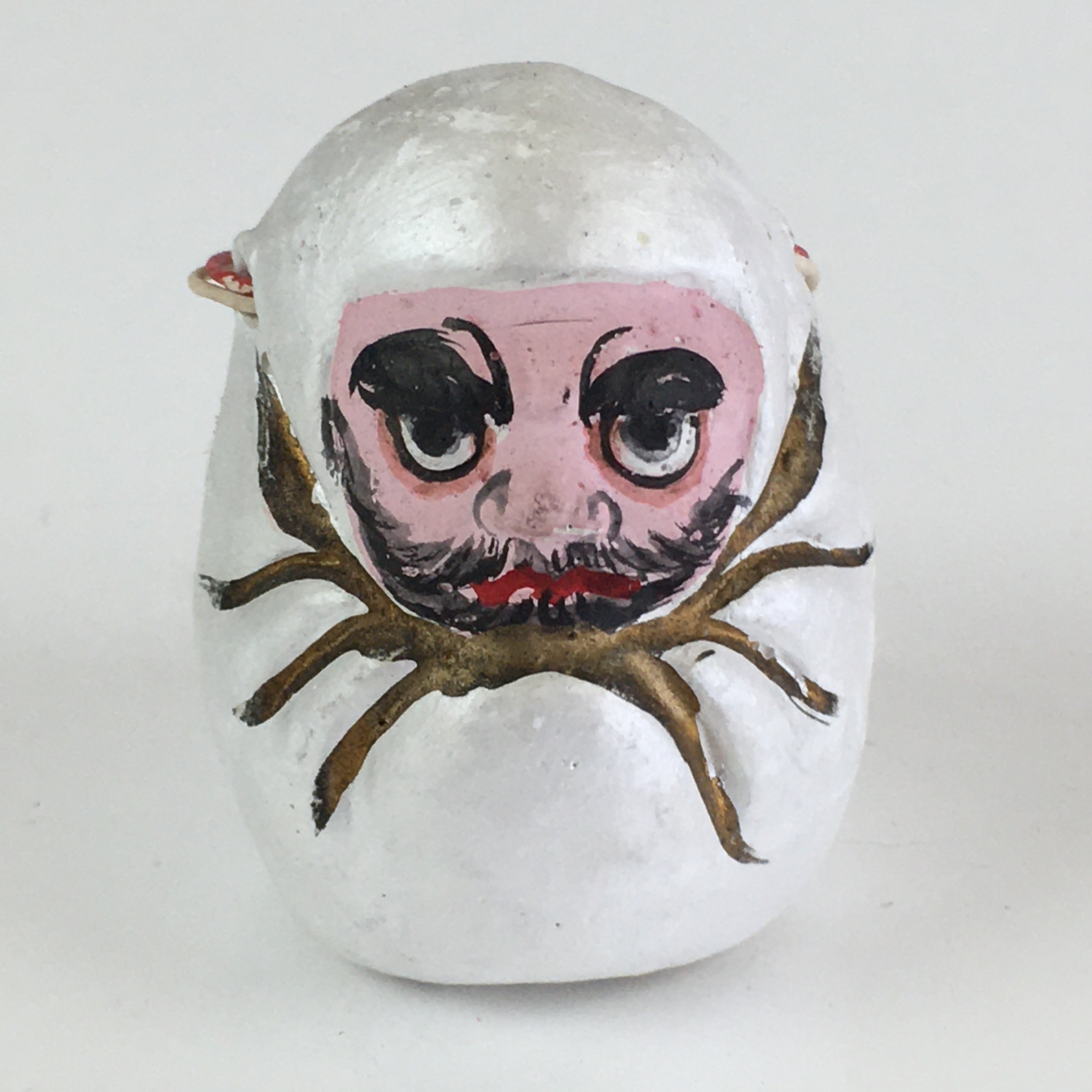 Japanese Clay Bell Vtg Dorei Ceramic Doll Amulet White Daruma DR409