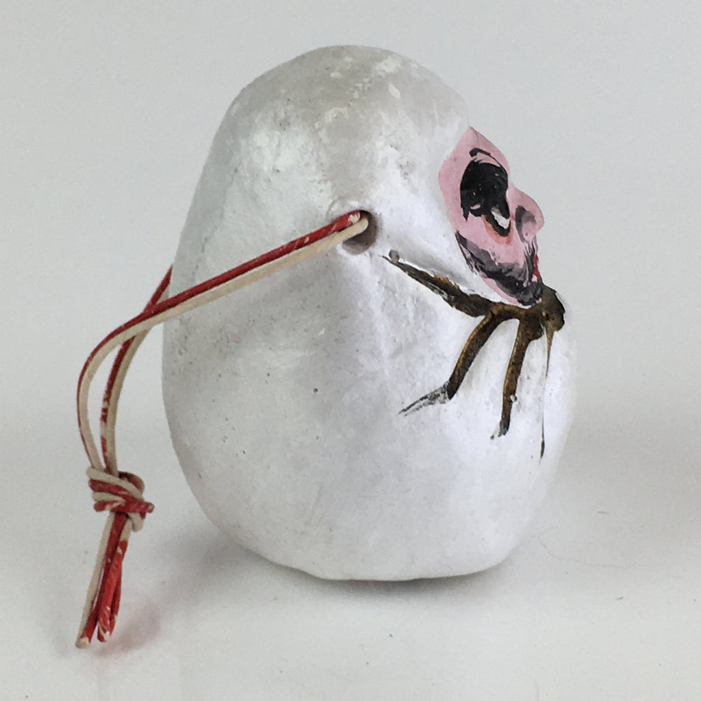 Japanese Clay Bell Vtg Dorei Ceramic Doll Amulet White Daruma DR409