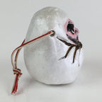 Japanese Clay Bell Vtg Dorei Ceramic Doll Amulet White Daruma DR409