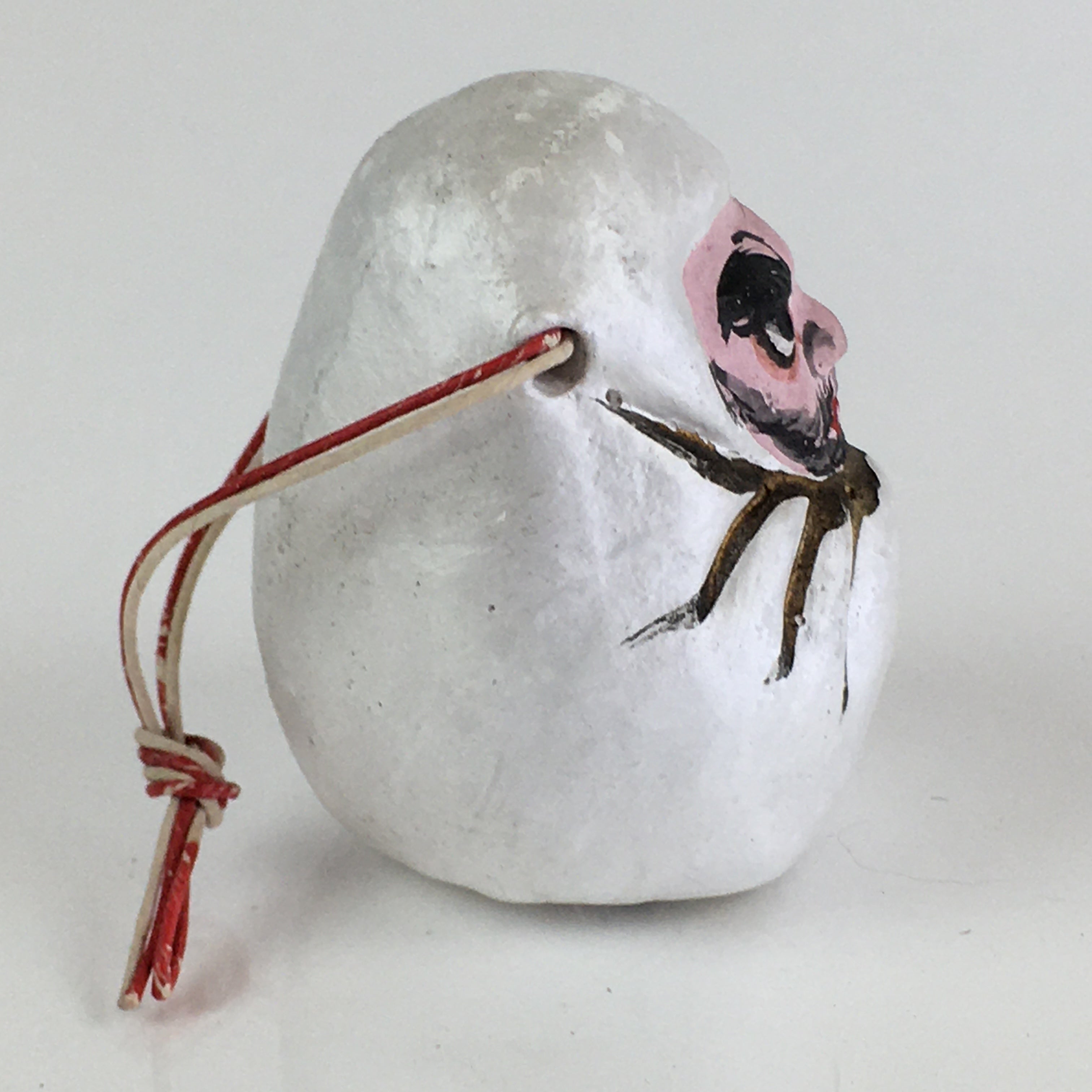Japanese Clay Bell Vtg Dorei Ceramic Doll Amulet White Daruma DR409