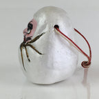 Japanese Clay Bell Vtg Dorei Ceramic Doll Amulet White Daruma DR409