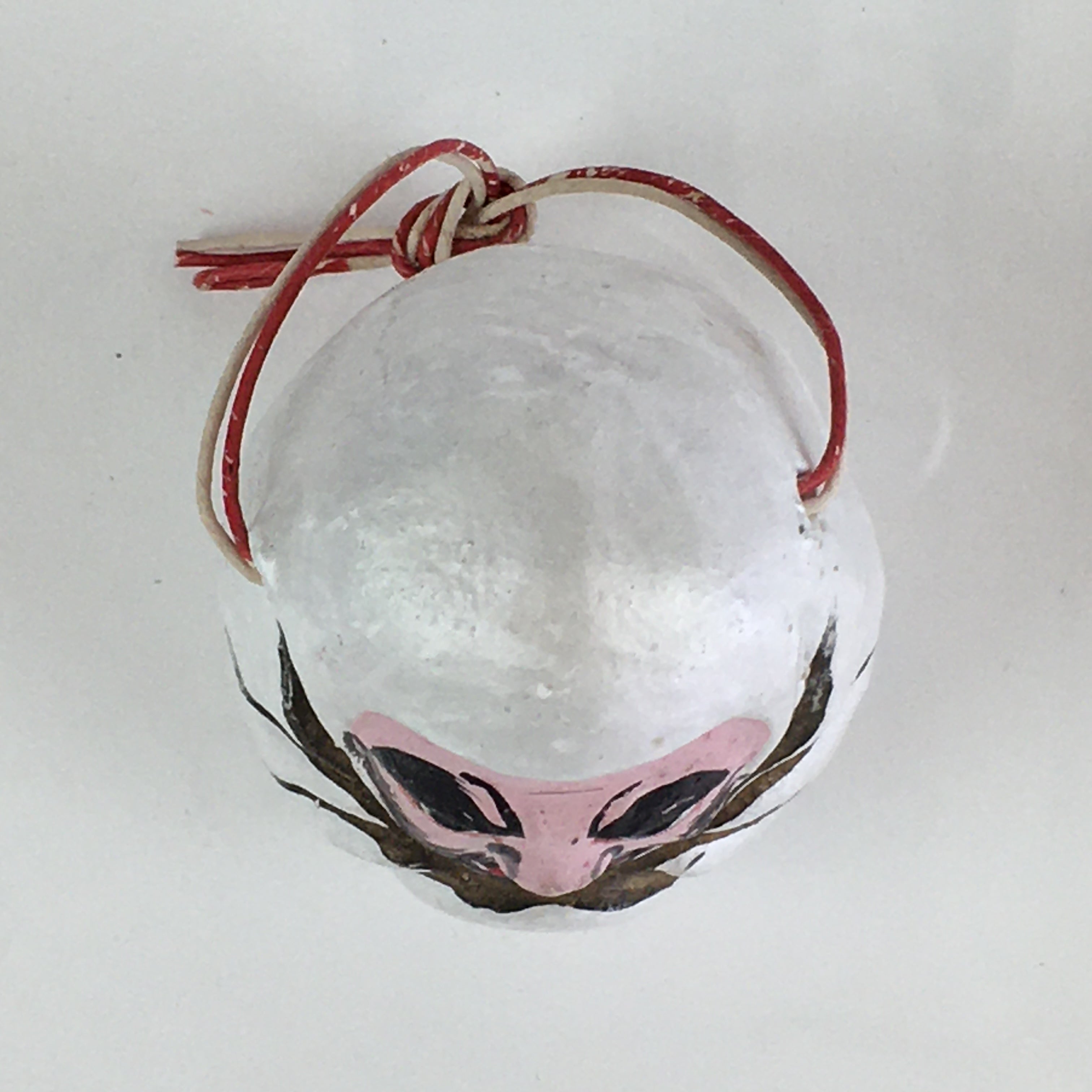 Japanese Clay Bell Vtg Dorei Ceramic Doll Amulet White Daruma DR409