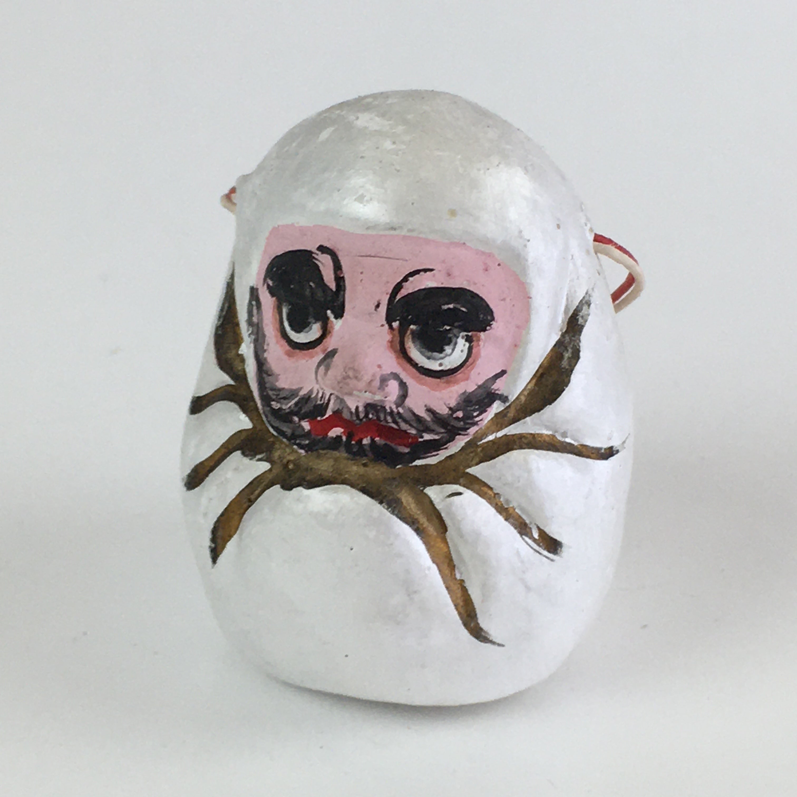 Japanese Clay Bell Vtg Dorei Ceramic Doll Amulet White Daruma DR409