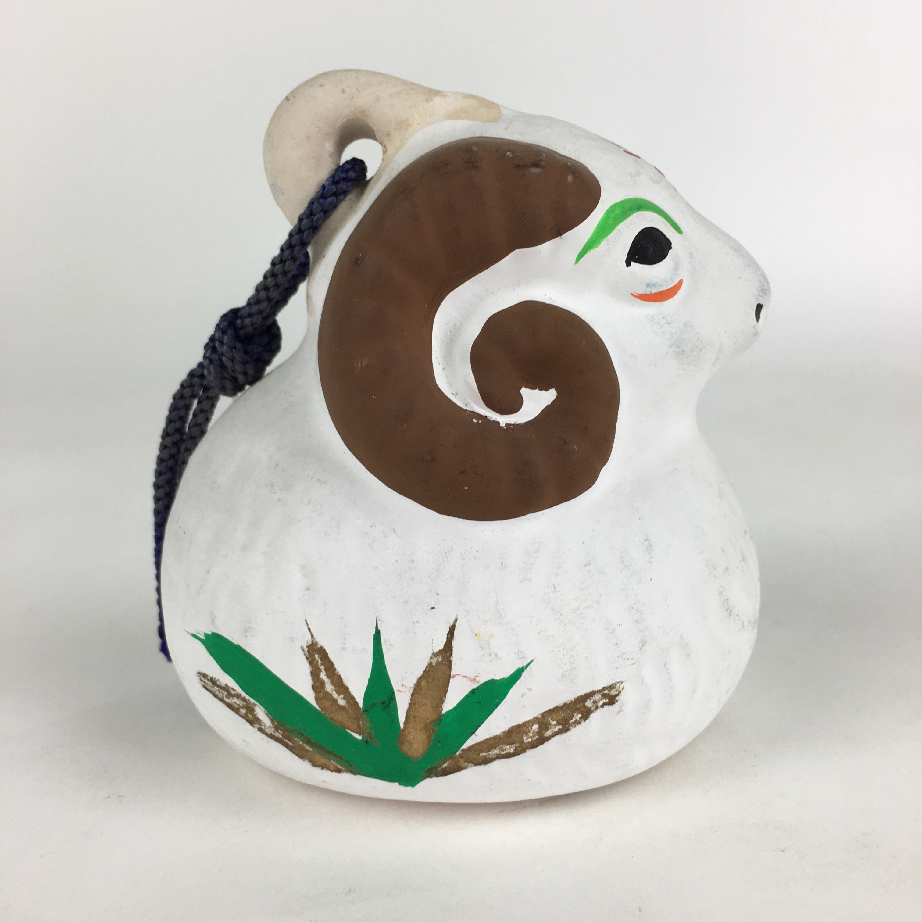 Japanese Clay Bell Vtg Dorei Ceramic Doll Amulet Zodiac Sheep White DR373