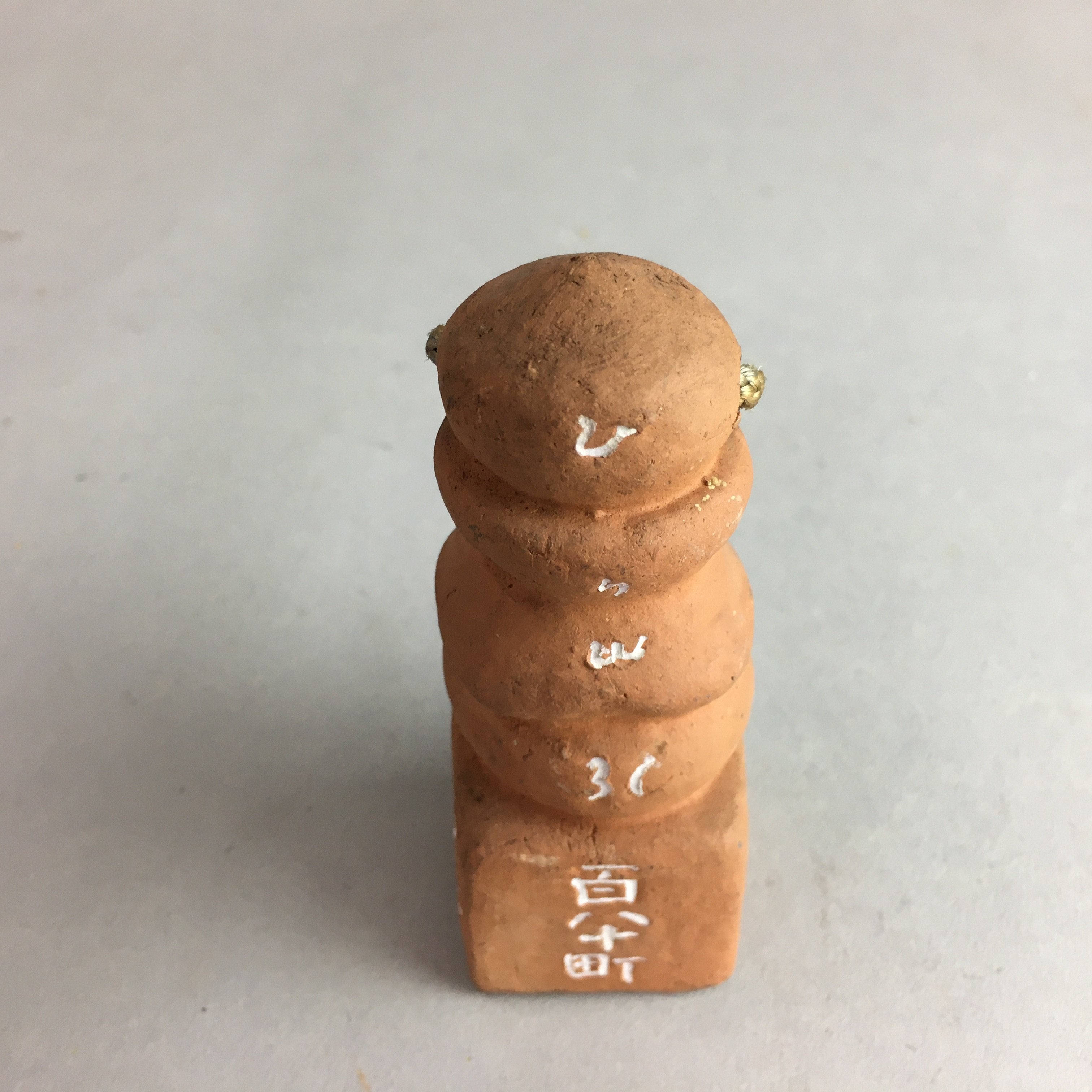 Japanese Clay Bell Vtg Dorei Ceramic Doll Brown Stele Koyasan Buddhist DR299