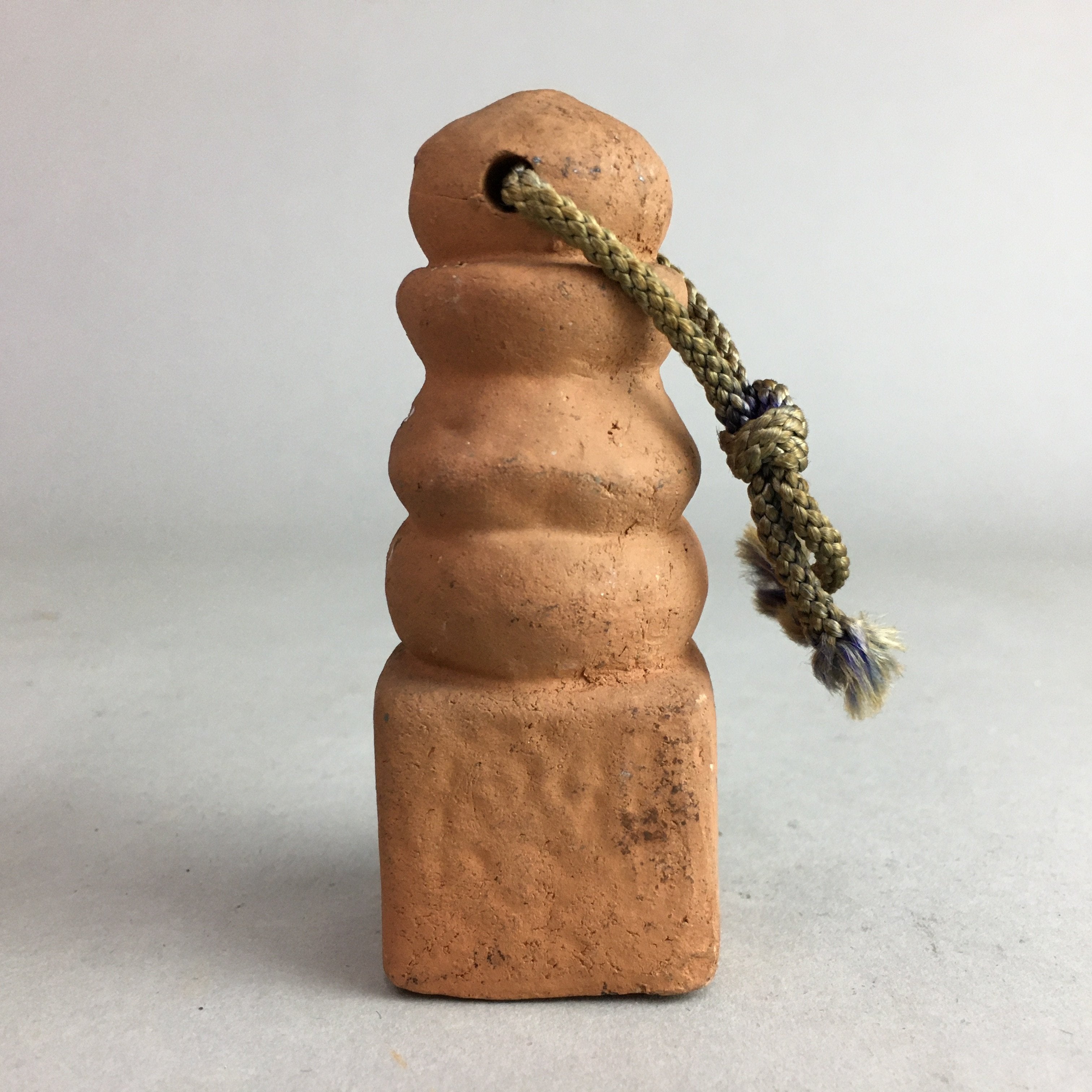 Japanese Clay Bell Vtg Dorei Ceramic Doll Brown Stele Koyasan Buddhist DR299