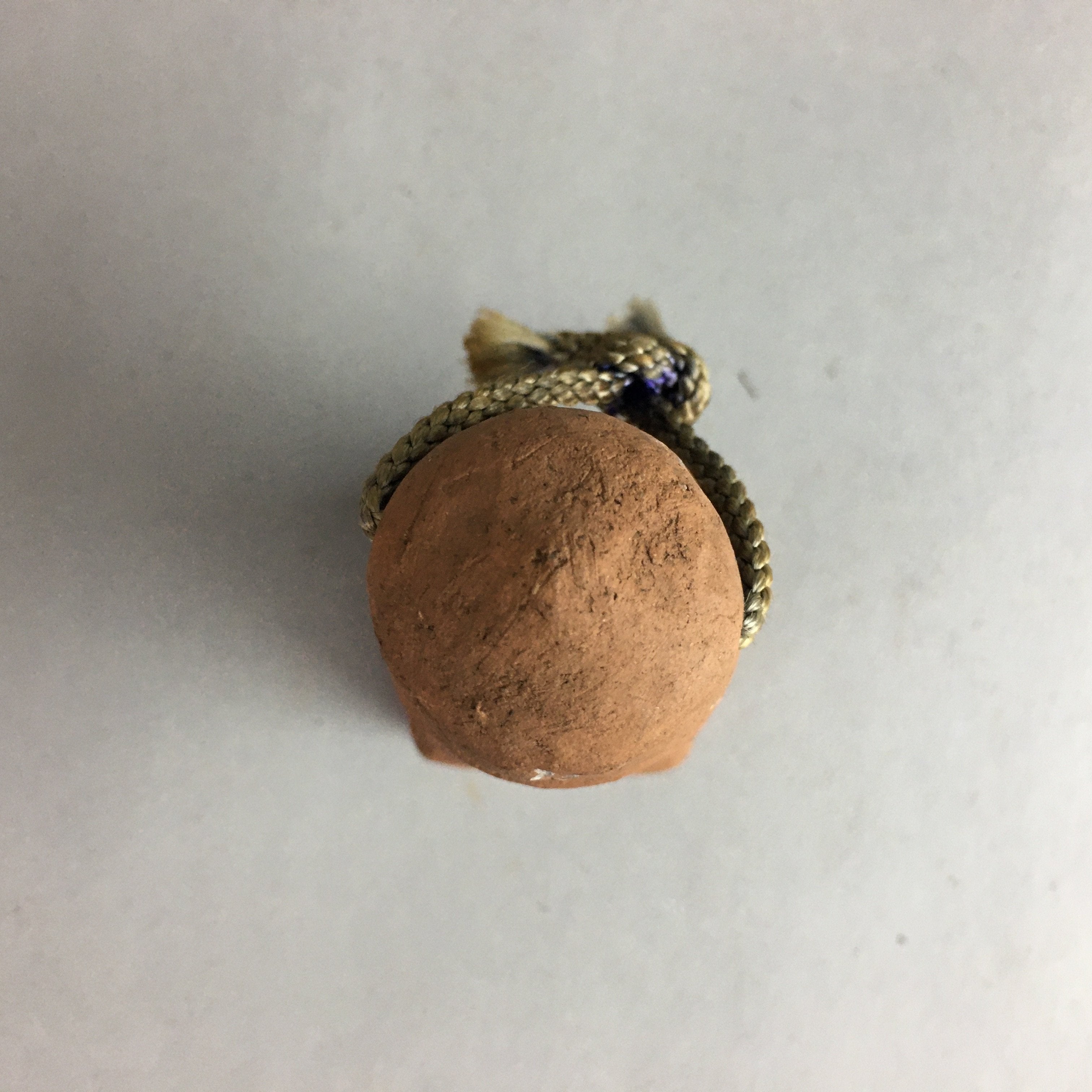 Japanese Clay Bell Vtg Dorei Ceramic Doll Brown Stele Koyasan Buddhist DR299