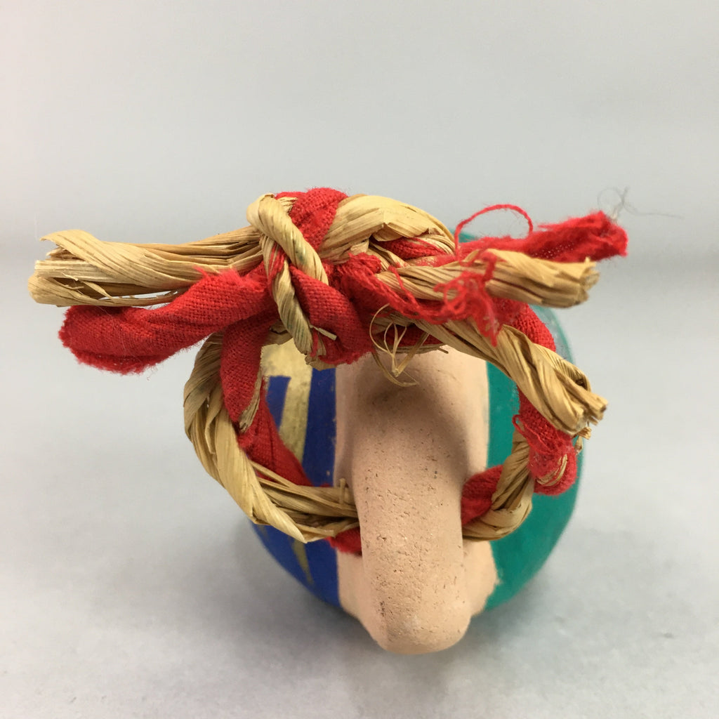 Japanese Clay Bell Vtg Dorei Ceramic Doll Dragon Kanji Green Blue DR282
