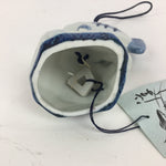 Japanese Clay Bell Vtg Dorei Ceramic Doll Fish Hanging Decoration White Blue DR3