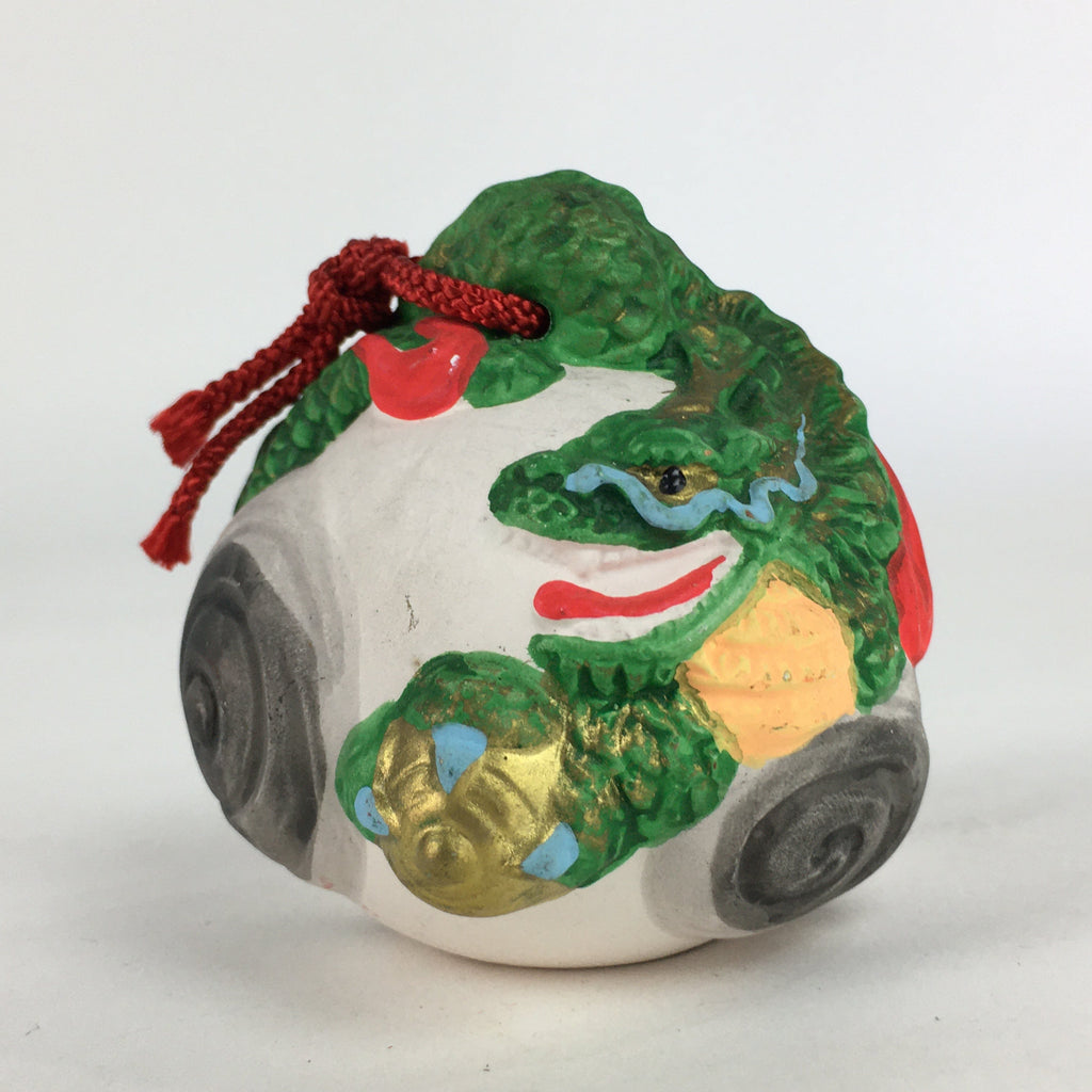 Japanese Clay Bell Vtg Dorei Ceramic Doll Green Zodiac Dragon DR379