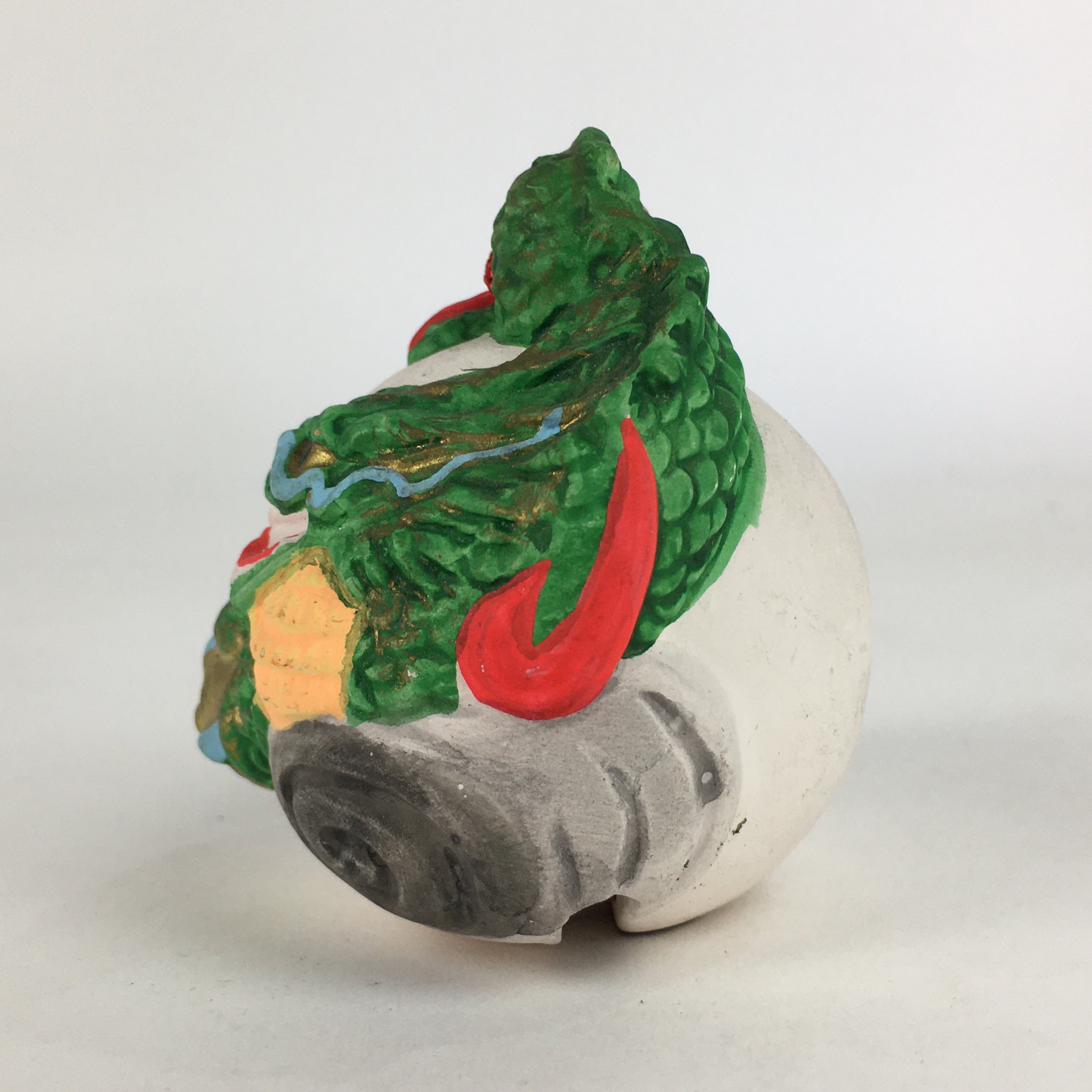 Japanese Clay Bell Vtg Dorei Ceramic Doll Green Zodiac Dragon DR379