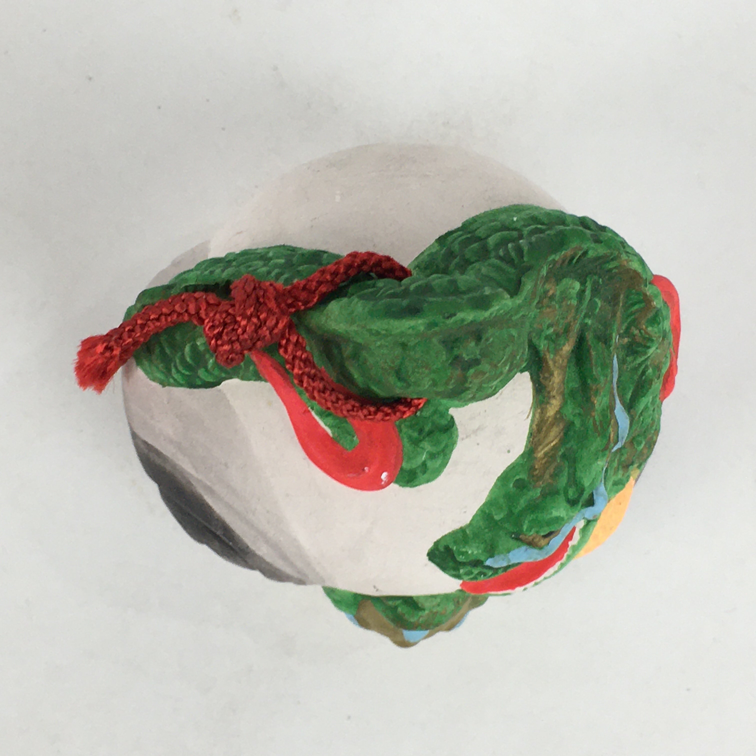 Japanese Clay Bell Vtg Dorei Ceramic Doll Green Zodiac Dragon DR379