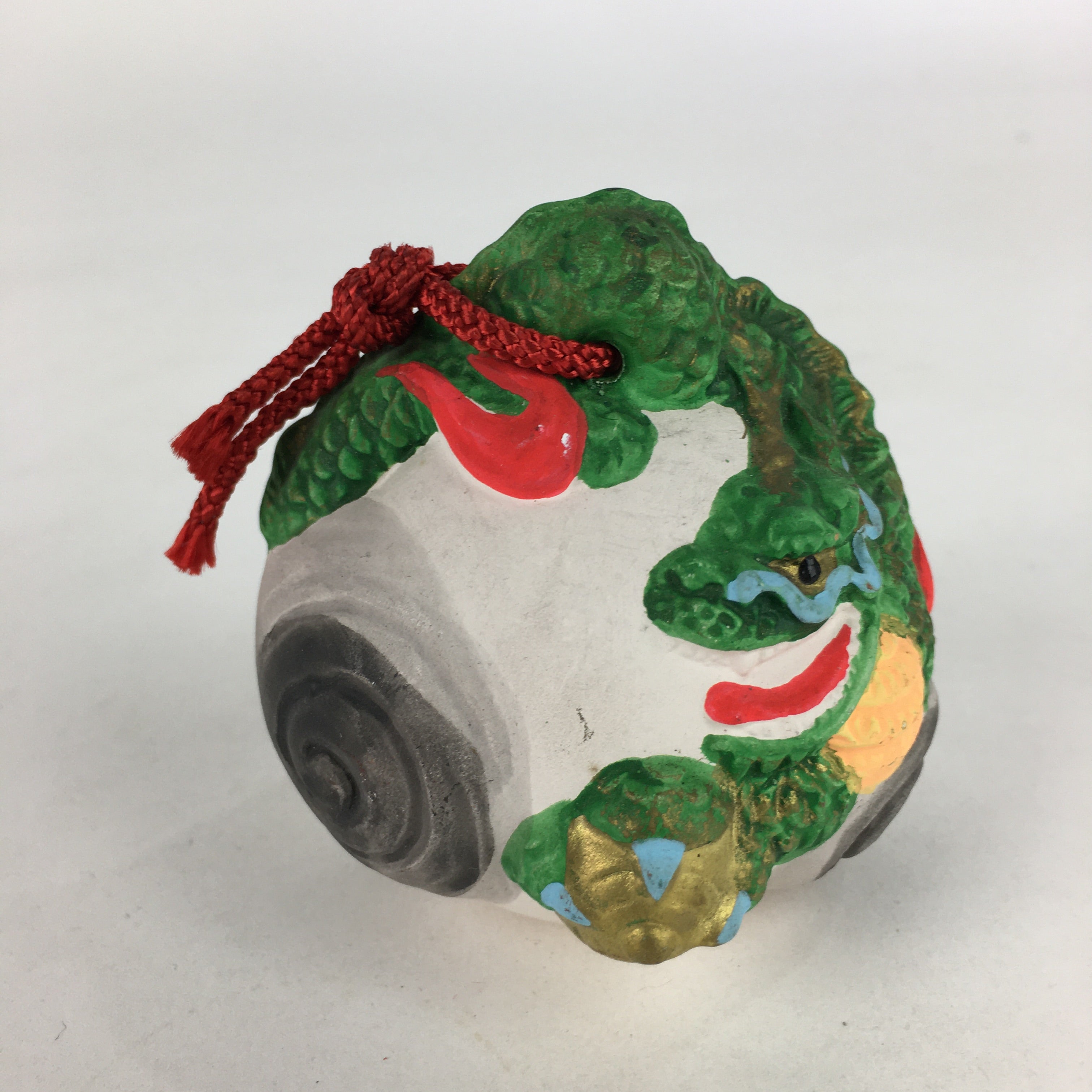 Japanese Clay Bell Vtg Dorei Ceramic Doll Green Zodiac Dragon DR379