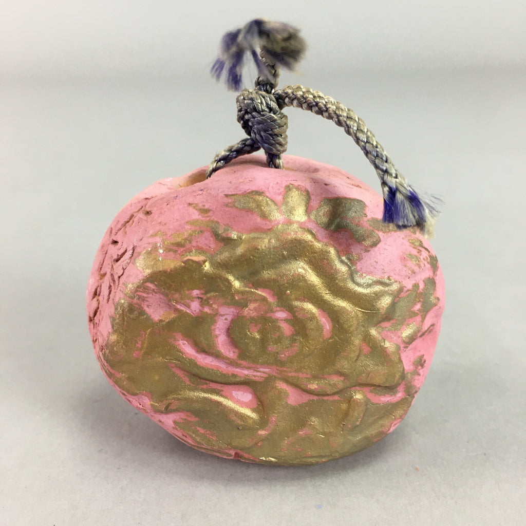 Japanese Clay Bell Vtg Dorei Ceramic Doll Pink Gold Floral Rose DR243