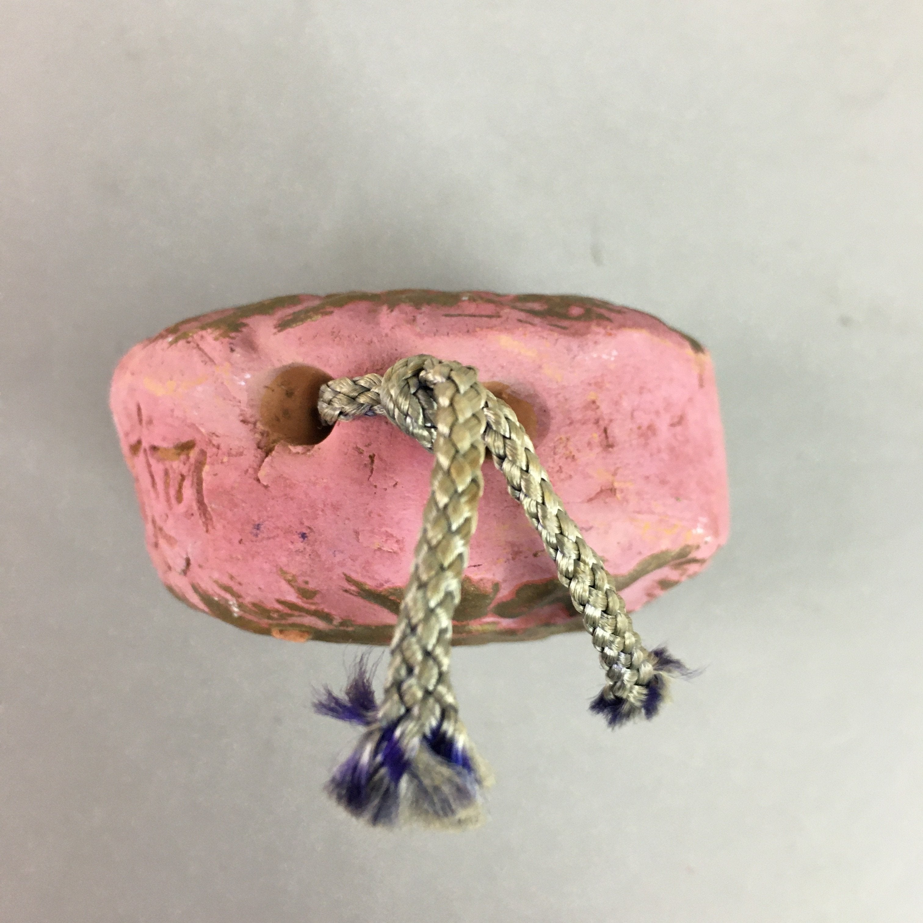 Japanese Clay Bell Vtg Dorei Ceramic Doll Pink Gold Floral Rose DR243
