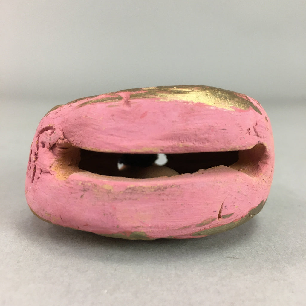 Japanese Clay Bell Vtg Dorei Ceramic Doll Pink Gold Floral Rose DR243
