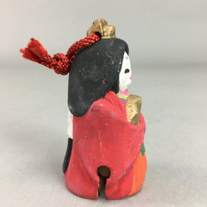 Japanese Clay Bell Vtg Dorei Ceramic Doll Red Hina Doll Kimono Empress DR238