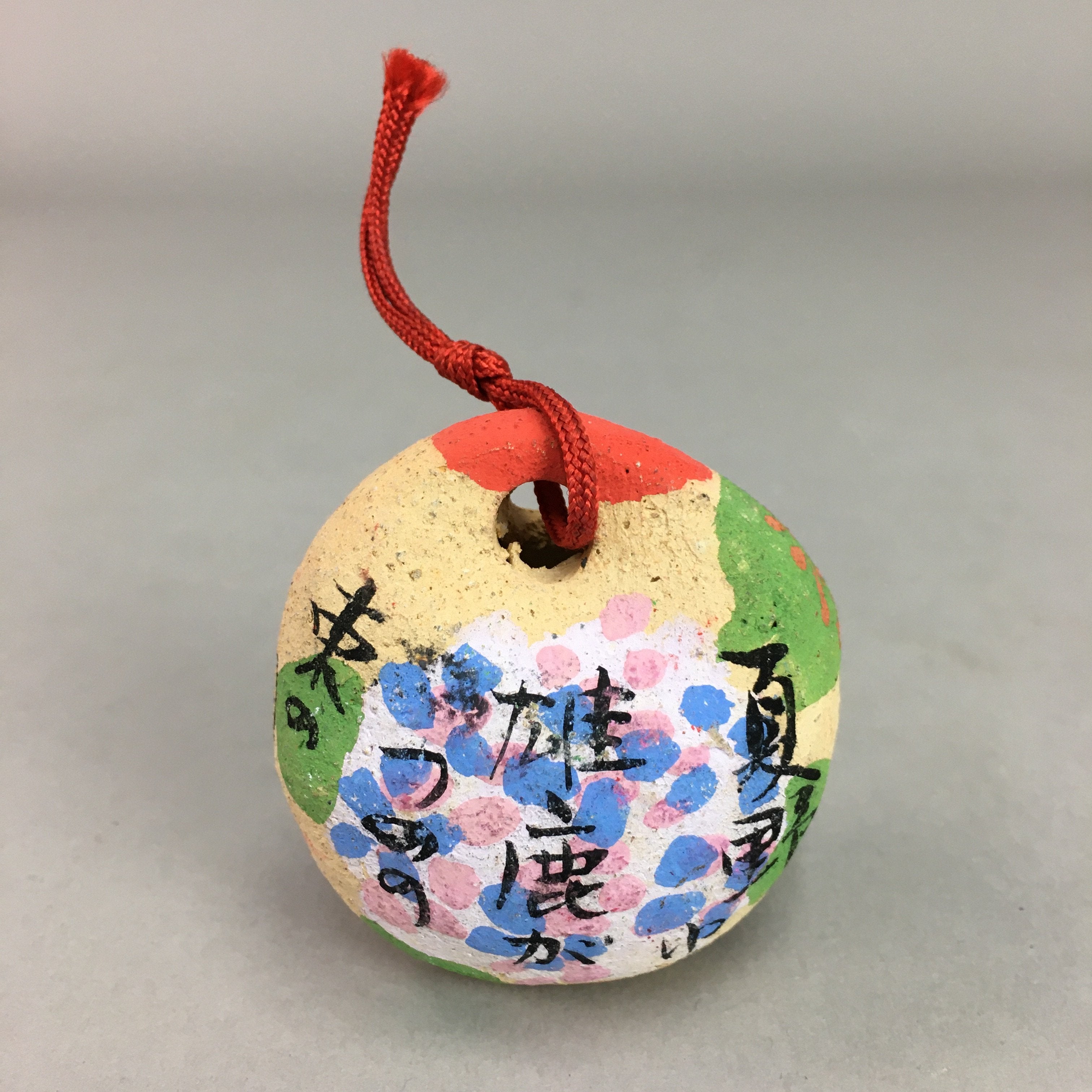 Japanese Clay Bell Vtg Dorei Ceramic Doll Temple Kanji Poem DR242