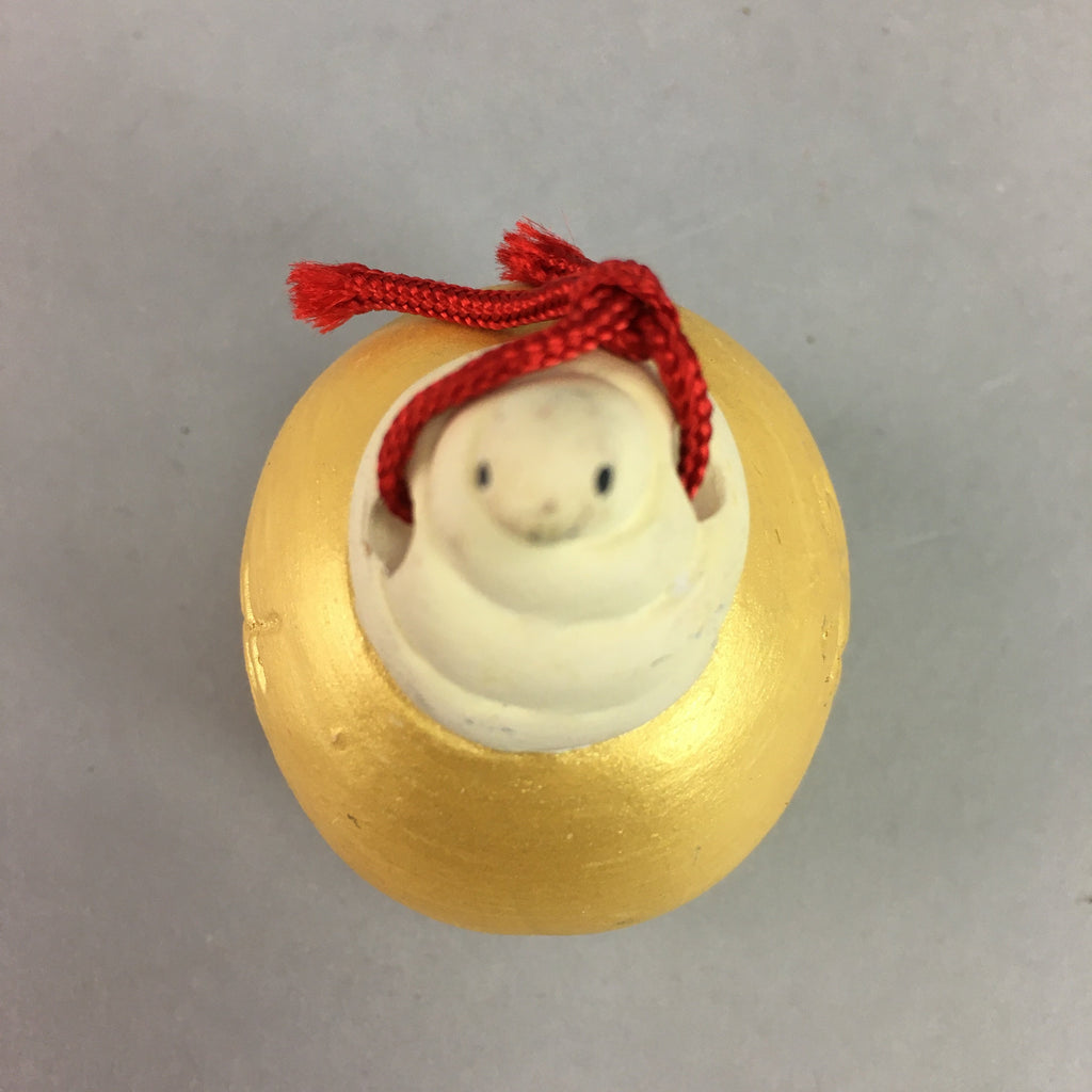 Japanese Clay Bell Vtg Dorei Ceramic Doll White Snake Lucky Charm Gold DR241
