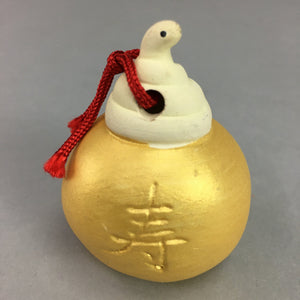 Japanese Clay Bell Vtg Dorei Ceramic Doll White Snake Lucky Charm Gold DR241