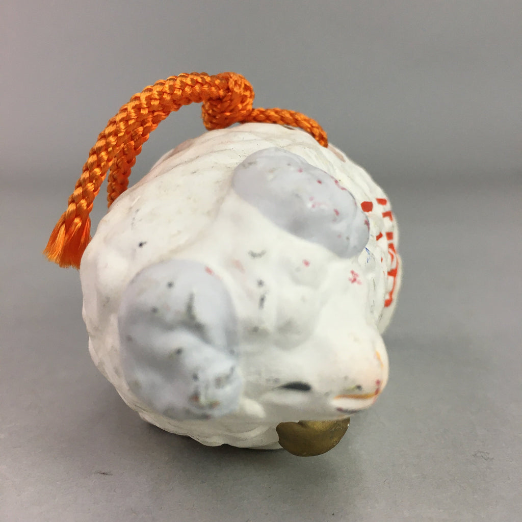 Japanese Clay Bell Vtg Dorei Ceramic Doll White Zodiac Sheep Kanji DR249