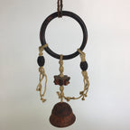 Japanese Clay Bell Vtg Dorei Ceramic Doll Wood Hanging Decoration Brown DR331