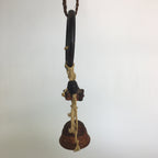 Japanese Clay Bell Vtg Dorei Ceramic Doll Wood Hanging Decoration Brown DR331