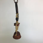 Japanese Clay Bell Vtg Dorei Ceramic Doll Wood Hanging Decoration Brown DR331