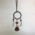 Japanese Clay Bell Vtg Dorei Ceramic Doll Wood Hanging Decoration Brown DR331
