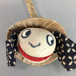 Japanese Clay Bell Vtg Dorei Ceramic Figurine Straw Hat Farmer Smile Face DR232