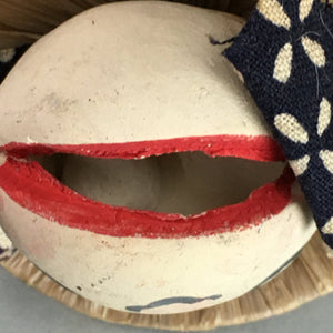 Japanese Clay Bell Vtg Dorei Ceramic Figurine Straw Hat Farmer Smile Face DR232