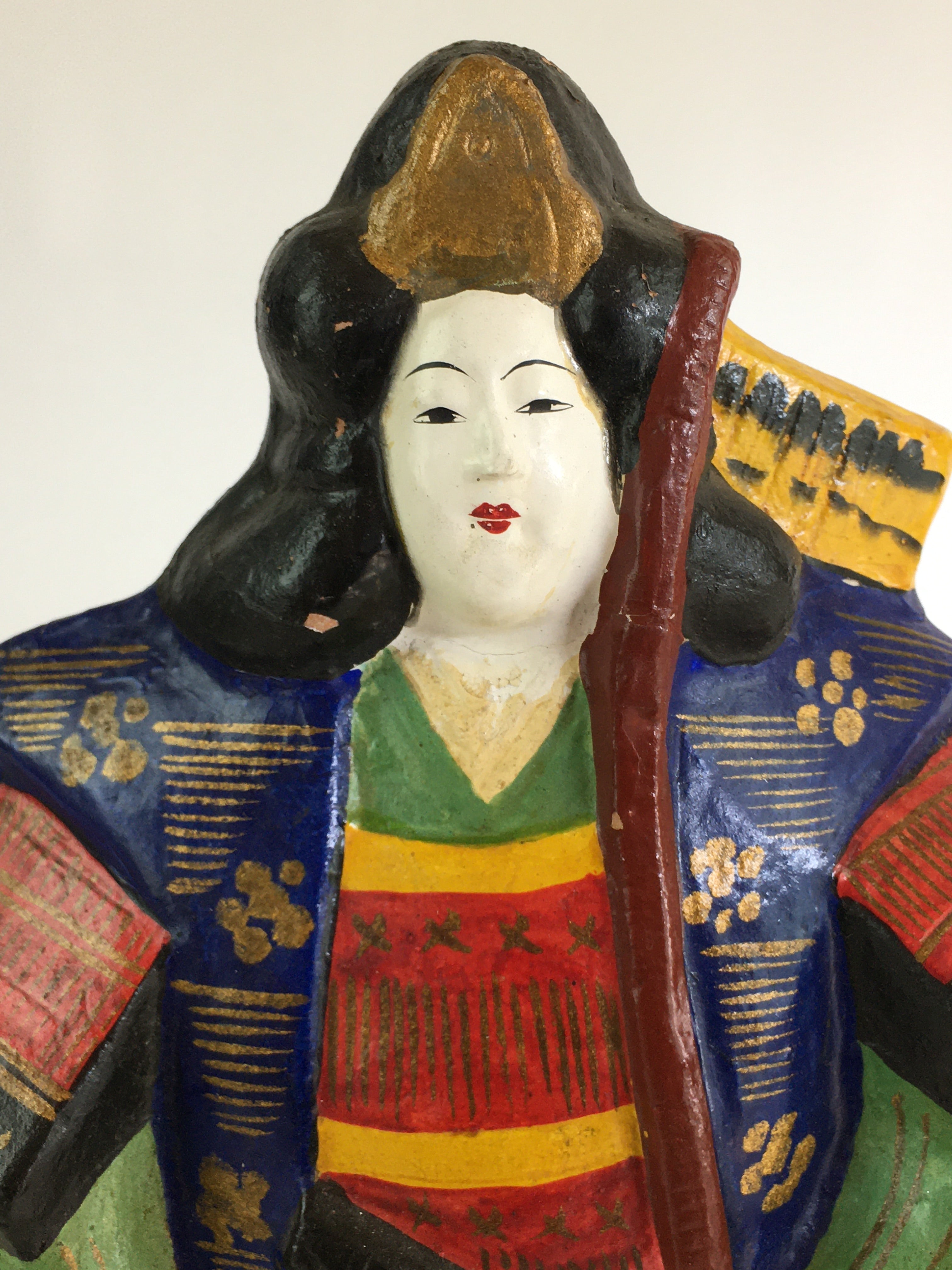 Japanese Clay Doll Vtg Ningyo Traditional Handicraft Female Samurai BD832