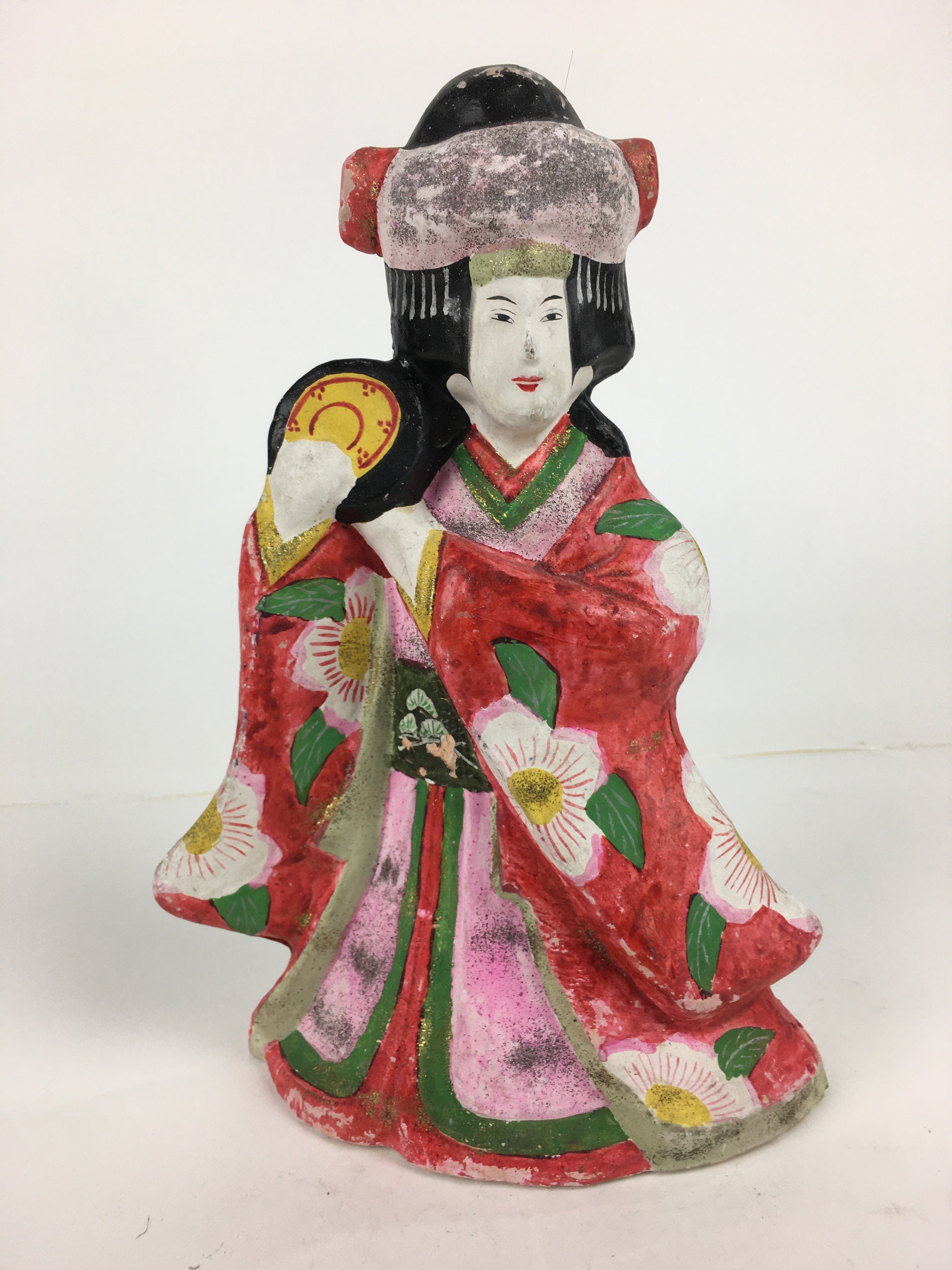 Japanese Clay Doll Vtg Ningyo Traditional Handicraft Kimono Drum Woman BD747