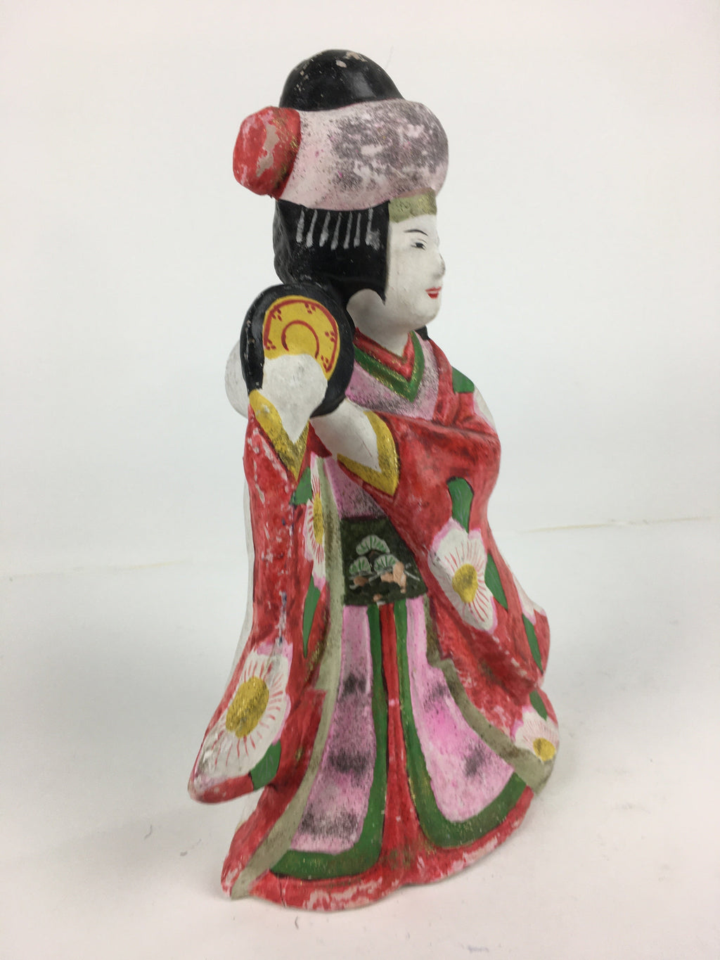 Japanese Clay Doll Vtg Ningyo Traditional Handicraft Kimono Drum Woman BD747