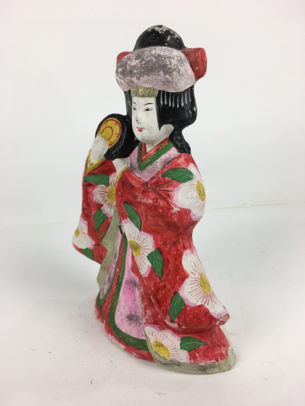 Japanese Clay Doll Vtg Ningyo Traditional Handicraft Kimono Drum Woman BD747