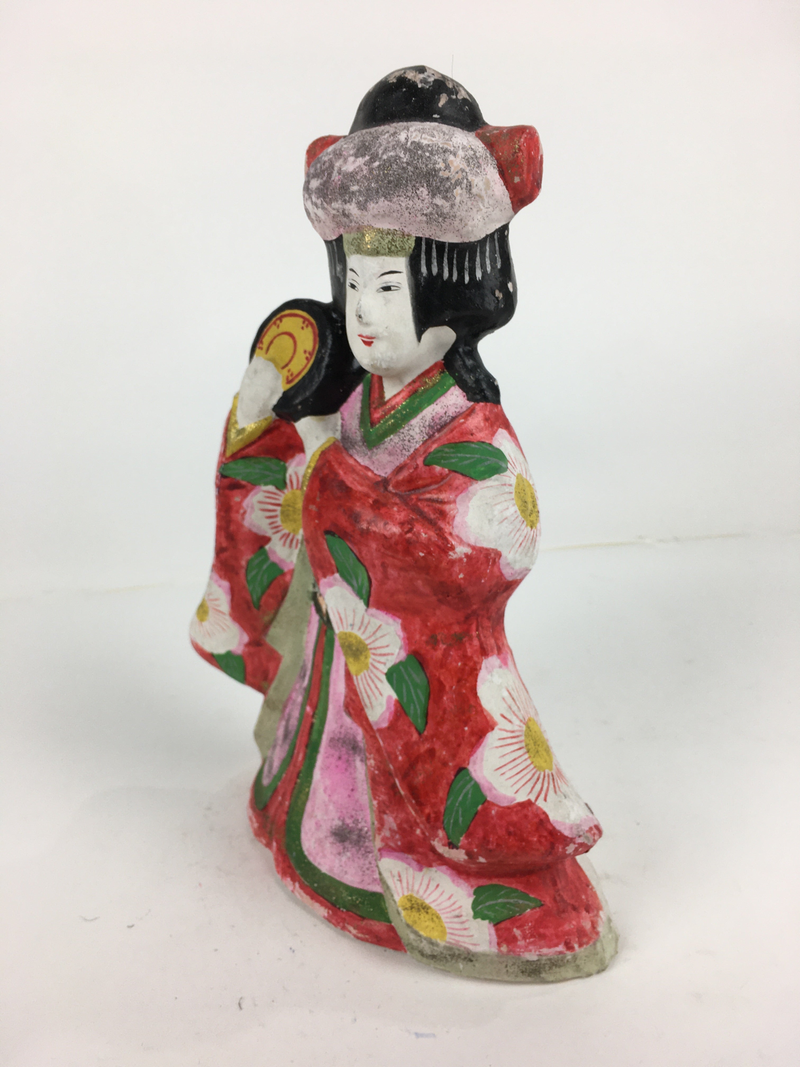 Japanese Clay Doll Vtg Ningyo Traditional Handicraft Kimono Drum Woman BD747