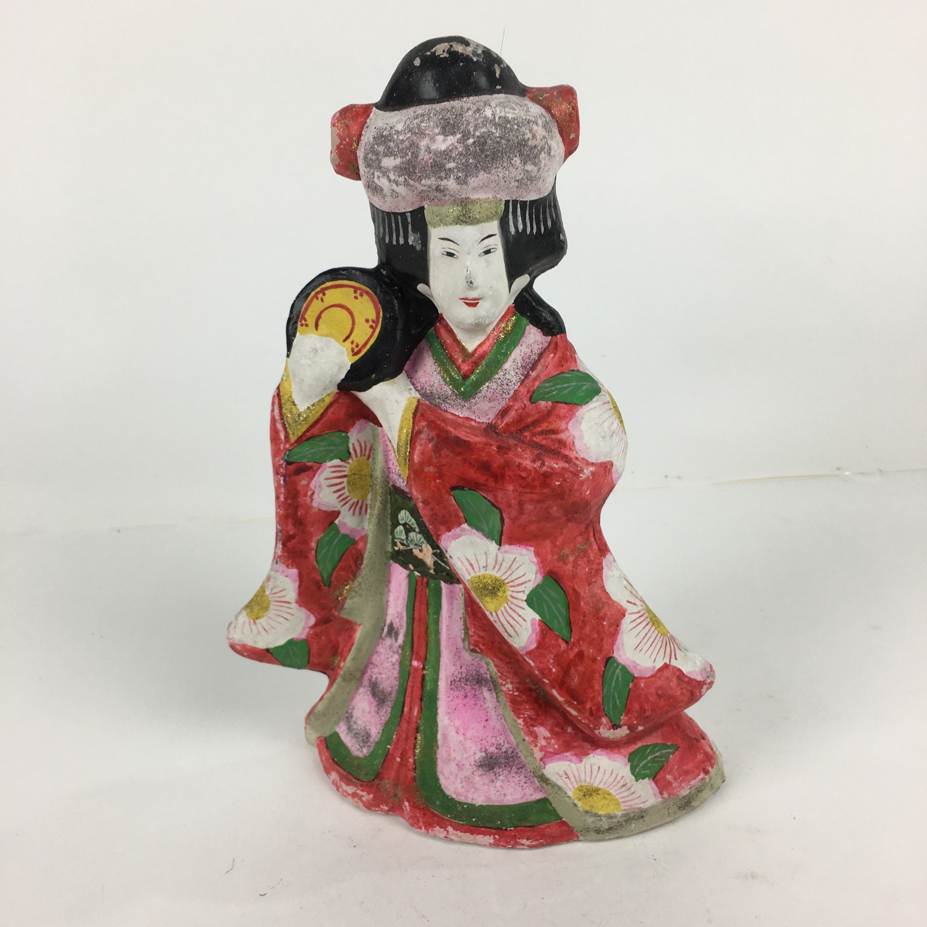 Japanese Clay Doll Vtg Ningyo Traditional Handicraft Kimono Drum Woman BD747