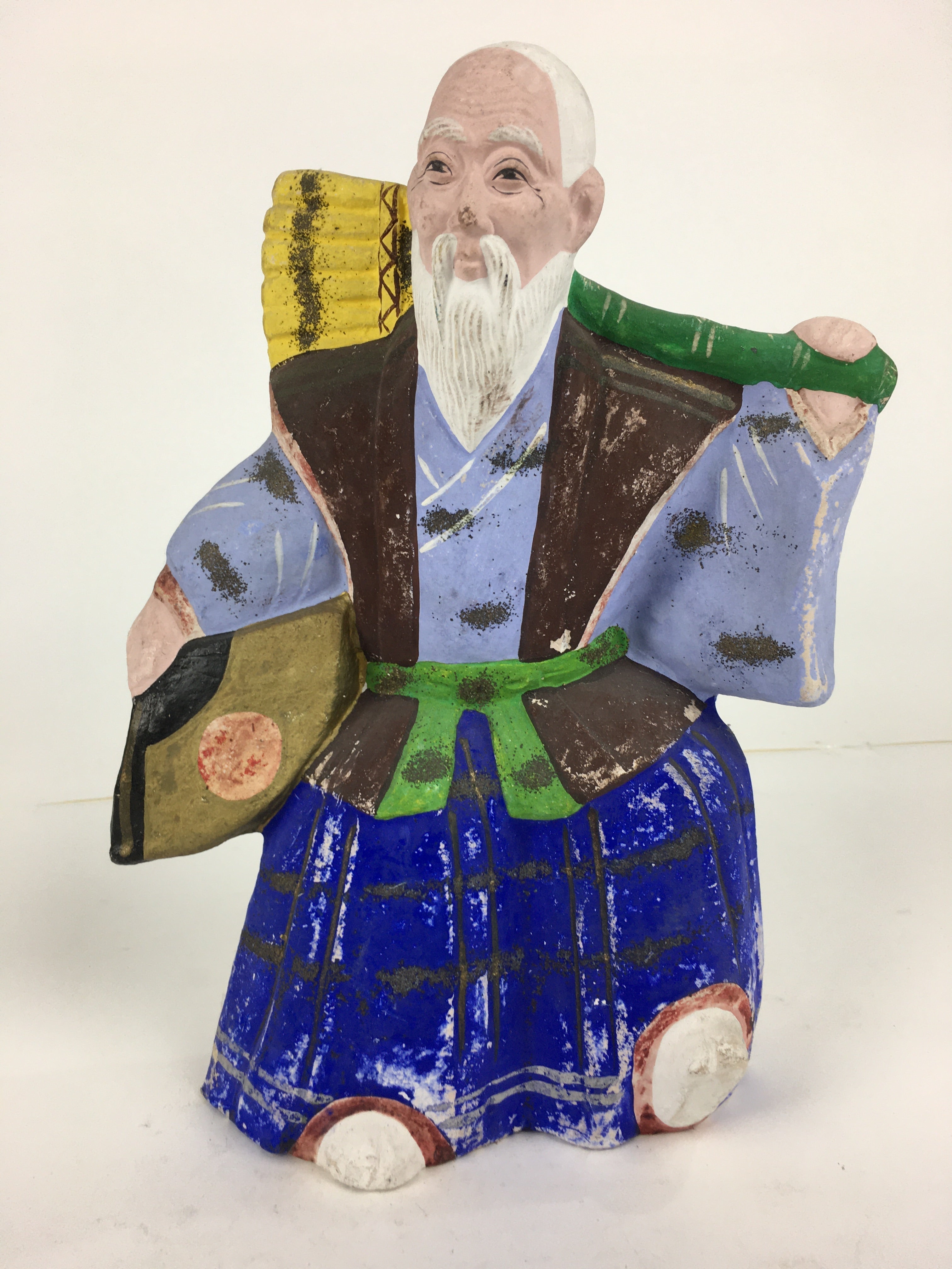 Japanese Clay Doll Vtg Ningyo Traditional Handicraft Kimono Old Man BD745