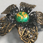 Japanese Cloisonne Brooch Vtg Metal Glass Pin Badge Flower JK92