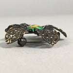 Japanese Cloisonne Brooch Vtg Metal Glass Pin Badge Flower JK92