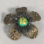 Japanese Cloisonne Brooch Vtg Metal Glass Pin Badge Flower JK92