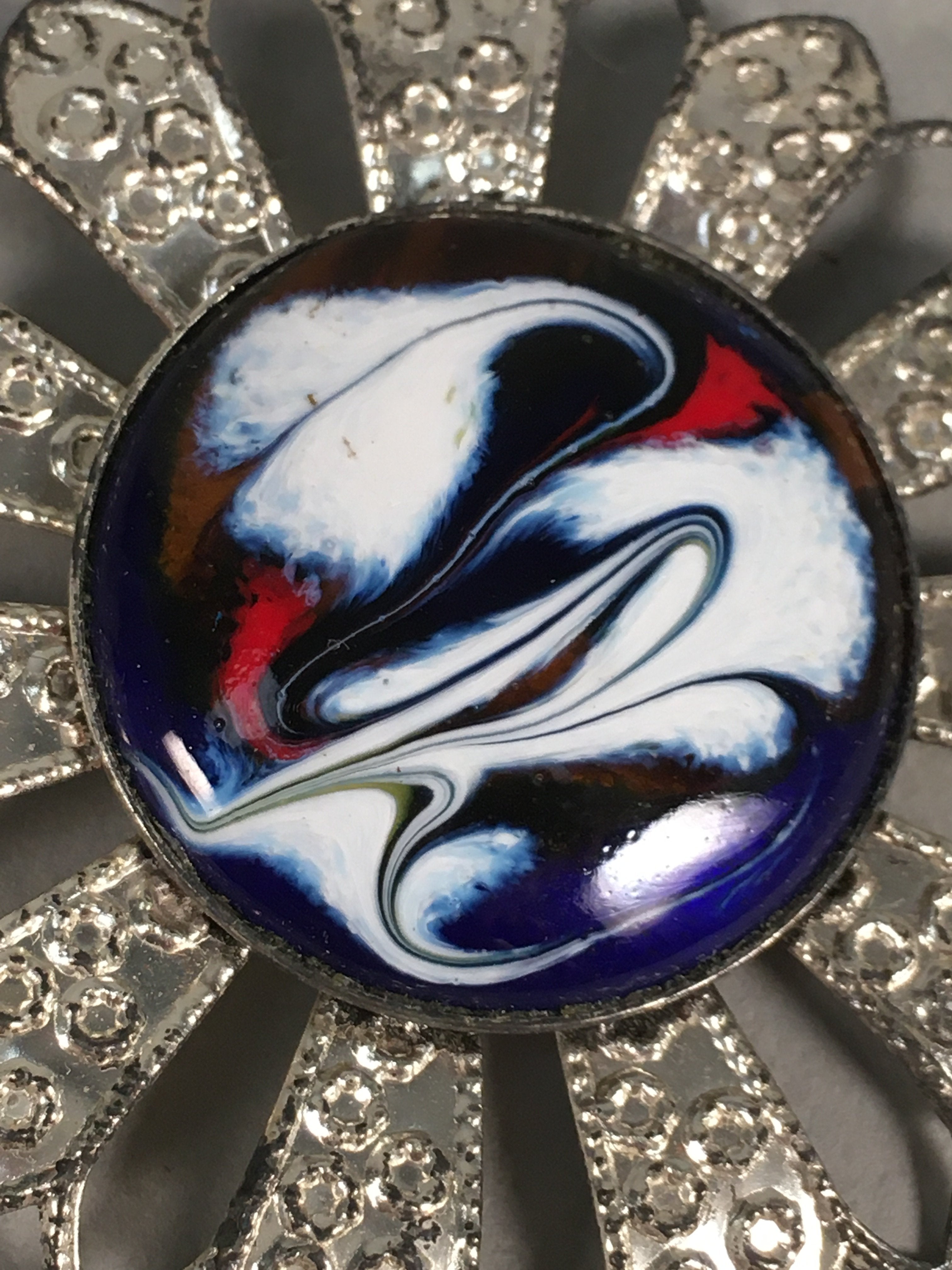 Japanese Cloisonne Brooch Vtg Metal Glass Pin Badge Flower JK95