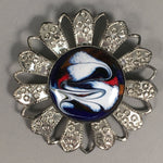 Japanese Cloisonne Brooch Vtg Metal Glass Pin Badge Flower JK95