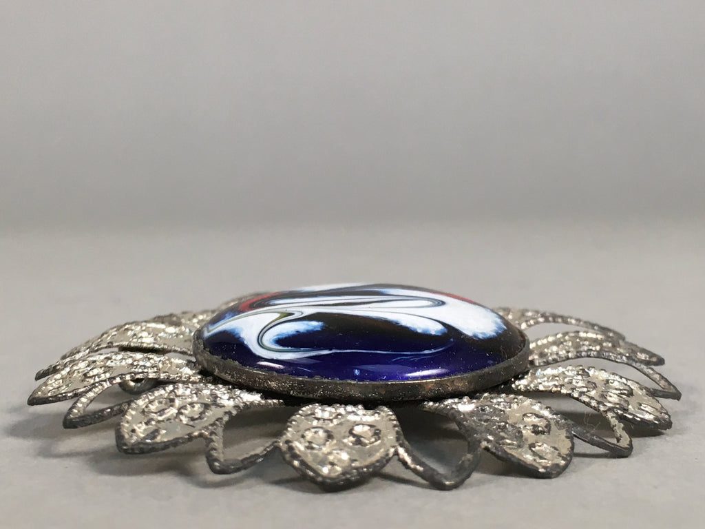 Japanese Cloisonne Brooch Vtg Metal Glass Pin Badge Flower JK95