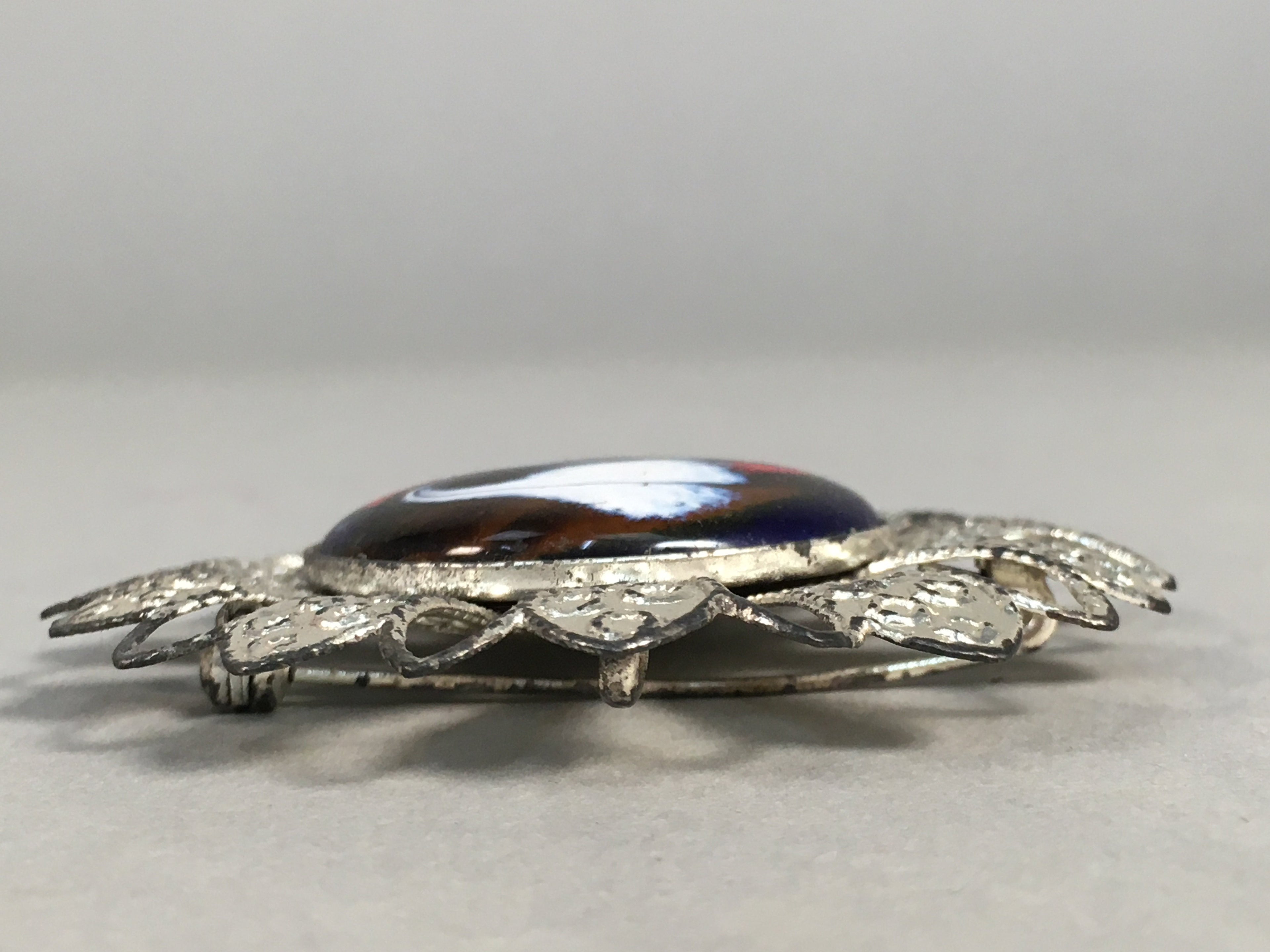 Japanese Cloisonne Brooch Vtg Metal Glass Pin Badge Flower JK95