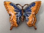 Japanese Cloisonne Brooch Vtg Metal Glass Pin Butterfly Gold Blue JK80