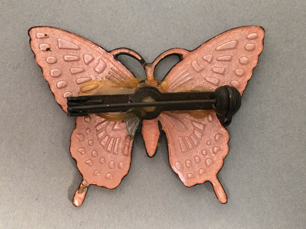 Japanese Cloisonne Brooch Vtg Metal Glass Pin Butterfly Gold Blue JK80