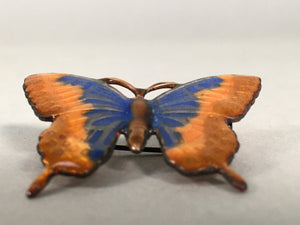 Japanese Cloisonne Brooch Vtg Metal Glass Pin Butterfly Gold Blue JK80