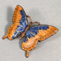 Japanese Cloisonne Brooch Vtg Metal Glass Pin Butterfly Gold Blue JK80