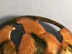 Japanese Cloisonne Brooch Vtg Metal Glass Pin Shippo Bird Gold Green Oval JK71